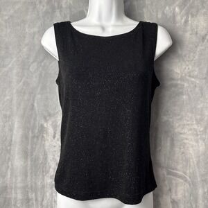 J.B.S. Ltd. Tank Top Women Small Black Glitter Sleeveless Sparkle Made in USA